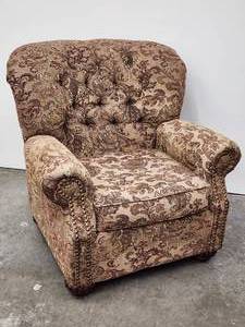 lot 245 image: Very Nice Upholstered Library Sitting Chair with Matching Foot Stool