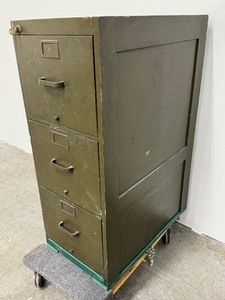 lot 260 image: Vintage Military Locking Wooden File Cabinet with Key