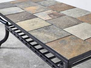 lot 244 image: Very Sturdy Metal Coffee Table with Slate Tile Inserts
