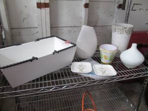 Cut glass and ceramic whitewash vases