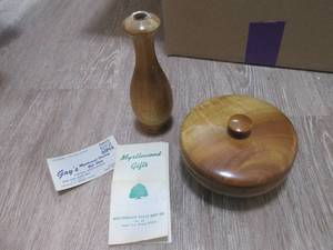 Wood Candy Dish and Glass Lined Wood vase