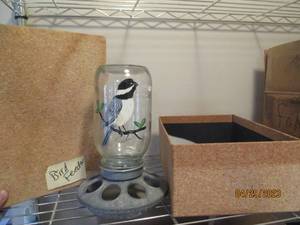 hand painted metal and glass birdfeeder