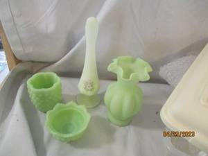 Vintage Fenton green satin Custard Uranium glass