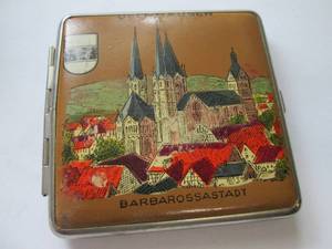 metal and leather cosmetic compact