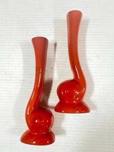 lot 20 image: Pair of Mid Century Modern Orange Framkoma Vases