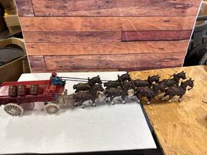 lot 101 image: Cast Iron Beer Wagon Drawn by 8 Horses
