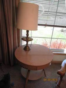lot 102 image: Vintage light toned wood Round End ...