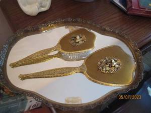 lot 143 image: 24k gold plated hair brush and matc...