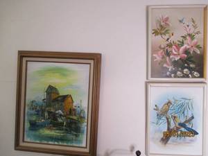 lot 170 image: Vintage framed floral and scenic pa...