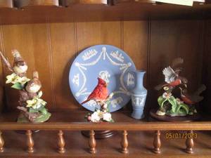 lot 180 image: (3) Hand painted bird statue figuri...