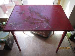 lot 187 image: Antique wood red painted dining tab...