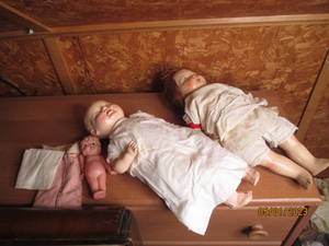 lot 217 image: (3) Antique baby dolls by E.I.H. Co...