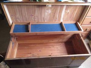 lot 221 image: Antique Cedar Hope Chest with intri...