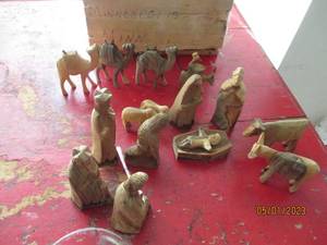 lot 263 image: Wood Nativity Set each piece being ...