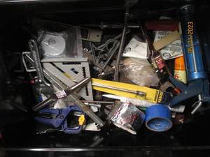 lot 44 image: measuring squares, clamps, drill extensions plus