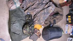 lot 300 image: cabella duffel bag, sleeping bag, ....