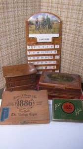 lot 338 image: 3 wood boxes, cigar box and cigaret...