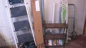 lot 364 image: vintage bookshelf, projector screen...