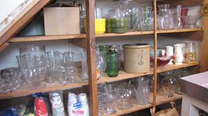 lot 368 image: contents of 3 shelves full of vases...