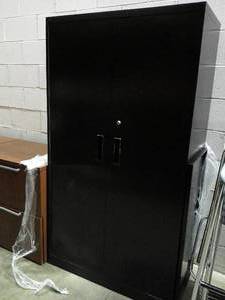 lot 411 image: STEELCASE BLACK METAL STORAGE CABINET