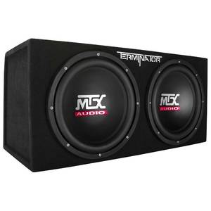 lot 66 image: New  MTX Terminator 1200-Watt Dual Subwoofer Enclosure - MSRP $162.99