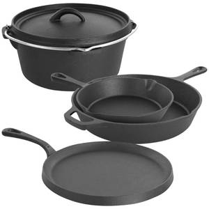 lot 30 image: New  MegaChef 5-Pc. Pre-Seasoned Cast Iron Cookware Set
