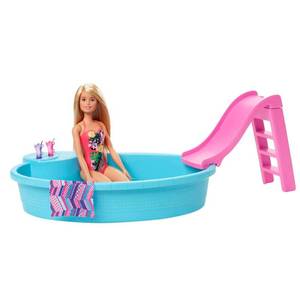 lot 40 image: Barbie Estate With Blonde Doll, Pool, Slide & Accessories Doll Playset