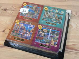 lot 55 image: DOWDLE 4-Pack Mini Wooden Puzzles & Tray  American Cities Set