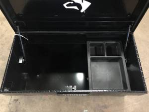 lot 23 image: 40.8 in. Matte Black Aluminum Full Size Chest Truck Tool Box by Husky   Customer Returns See Pictures