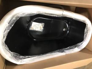 lot 37 image: 53.9 in. Fiberglass Flatbottom Freestanding Bathtub with Tub Filler Combo in Solid Matte Black Inside and Outside by AKDY  Customer Returns See Pictures