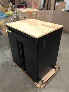 lot 39 image: Extra Wide Heavy Duty Welded 18-Gauge Steel 5-Drawer Garage Base Cabinet in Black (32 in. W x 33 in. H x 21.5 in. D) by Husky  Customer Returns See Pictures