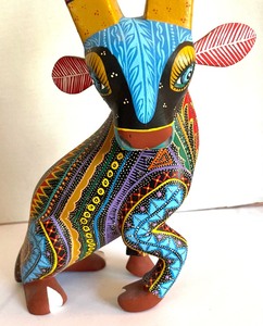 lot 60 image: Oaxacan Signed Goat Figurine Wood Carving by Orlando Mandarin and Magdalena Santiago
