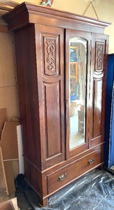 lot 32A image: Distinctive Vintage Wooden Wardrobe with Mirror