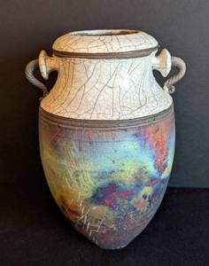 lot 26 image: Signed Handled Raku Vase