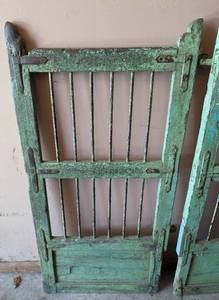 lot 9 image: Pair of Vintage Painted Decorative Wood Gates
