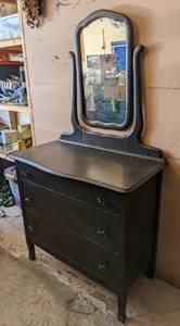 lot 121 image: Painted Black Oak Mirrored Dresser