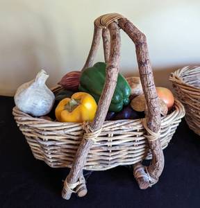 lot 124 image: Pair Woven Baskets and Faux Veggies