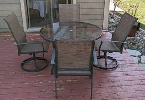 lot 138 image: Glass Topped Patio Table and Chairs