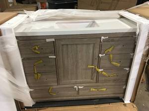 Kendall 48 in. W x 20 in. D Bath Vanity in Distressed Oak with Engineered Stone Vanity Top in White with White Basin by Glacier Bay Customer Returns See Pictures