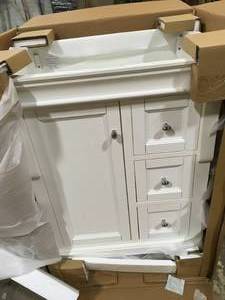 Naples 24 in. W Bath Vanity Cabinet Only in White with Right Hand Drawers by Home Decorators Collection  Customer Returns See Pictures