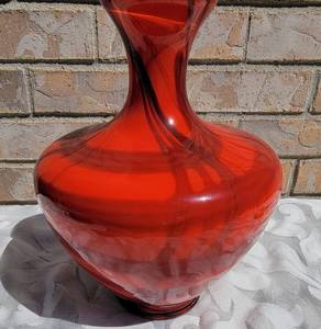 lot 10 image: Czech Glass Art Deco Art Glass Vase  Orange with Black Swirl