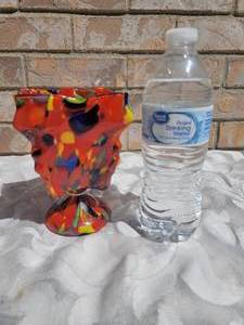 lot 12 image: Czech Art Glass Multi Colored Square Shaped Vase