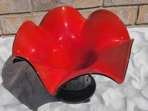 lot 15 image: Czech Striking Black Ruffled Rim Art Glass Centerpiece with Orange