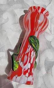 lot 20 image: Kralik Czech Art Glass Red & White Handled Vase  End of the Day