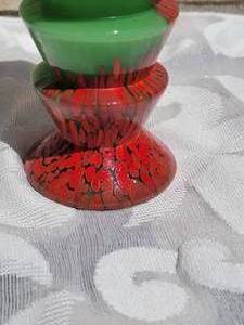 lot 23 image: Czech Green Machinist Vase with Spatter Glass Base