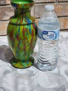 lot 25 image: Czech Spatter Vase in Greens  Red  Blue
