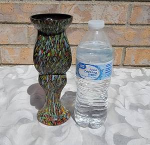 lot 28 image: Czech Black Spatter Art Glass Pedestal Vase