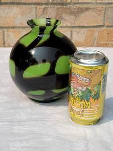 lot 22 image: Vintage Kralik Bohemian Czech Green Web Bulb Art Glass Vase