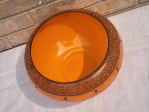 lot 53 image: Vintage Orange Czech Centerpiece Bowl with Sterling Overlay
