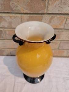 lot 54 image: Art Deco Tall Czech Art Glass Mustard Vase with Black Accents